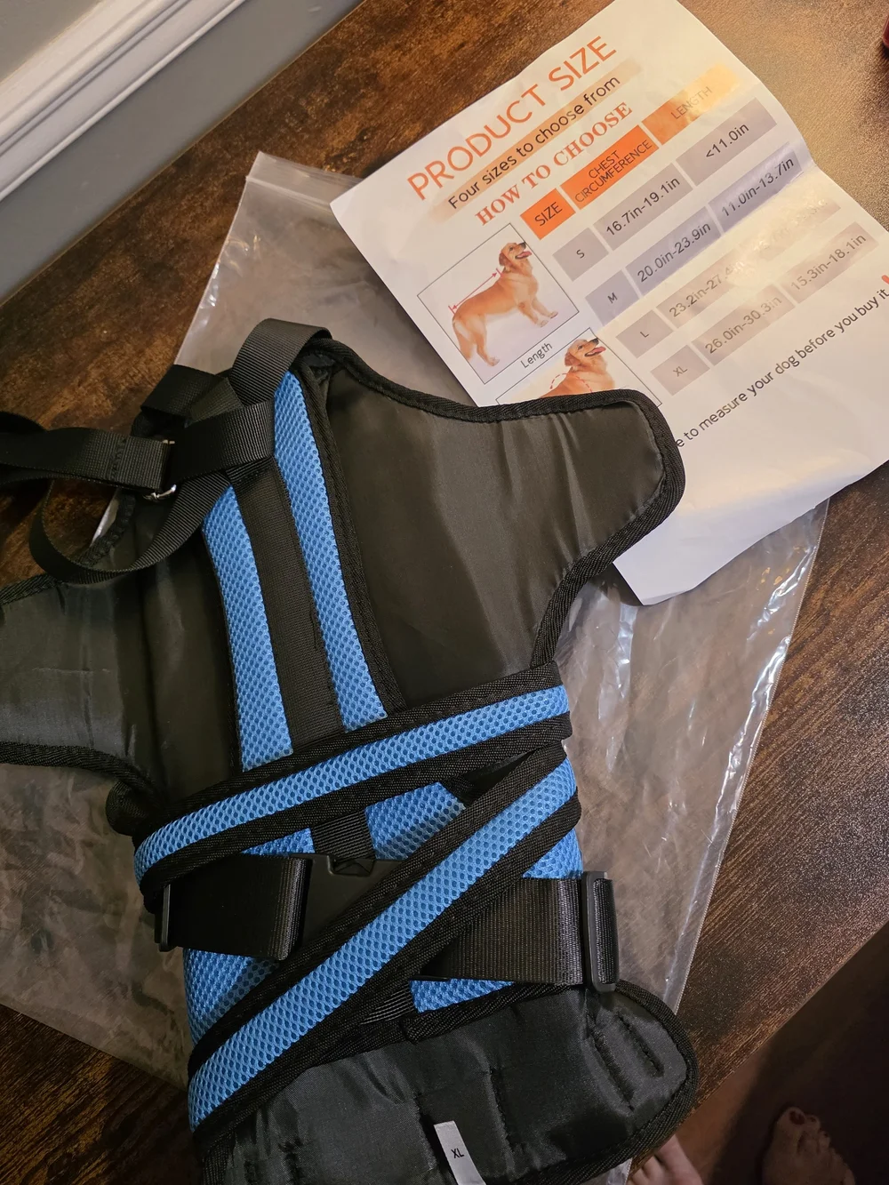 Blue/Black Dog Back Brace Support Harness